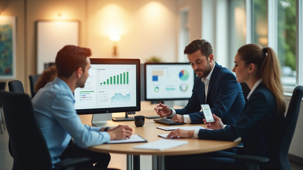 Modernes Finanzberatungsbüro mit Team bei der Zusammenarbeit