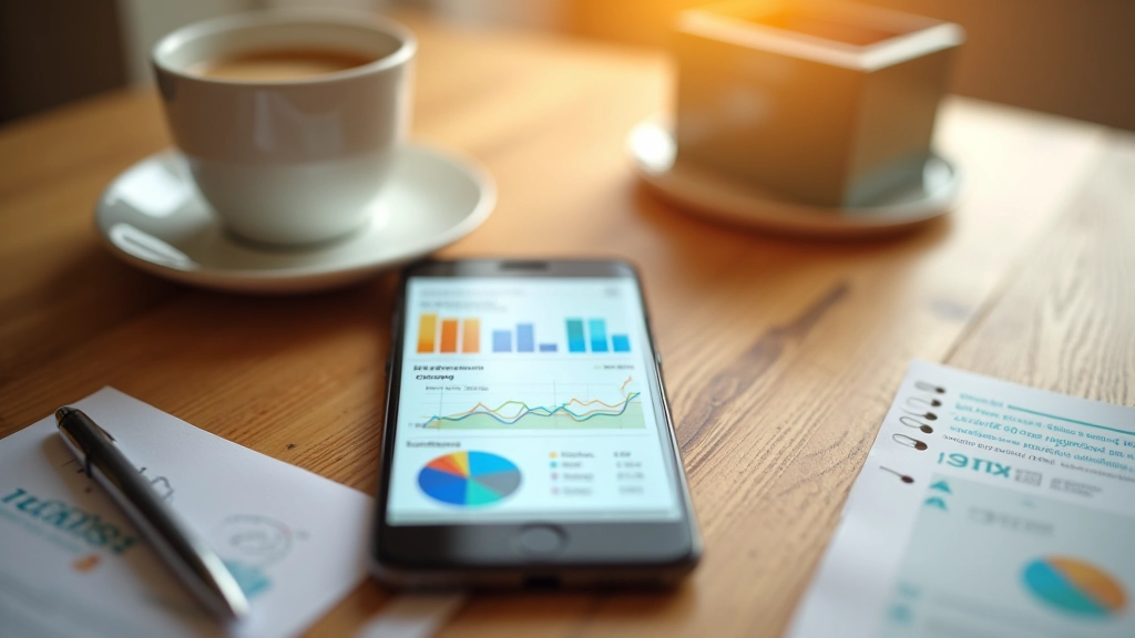 Verschiedene Finanz-Apps auf einem Smartphone-Bildschirm mit Diagrammen und Statistiken