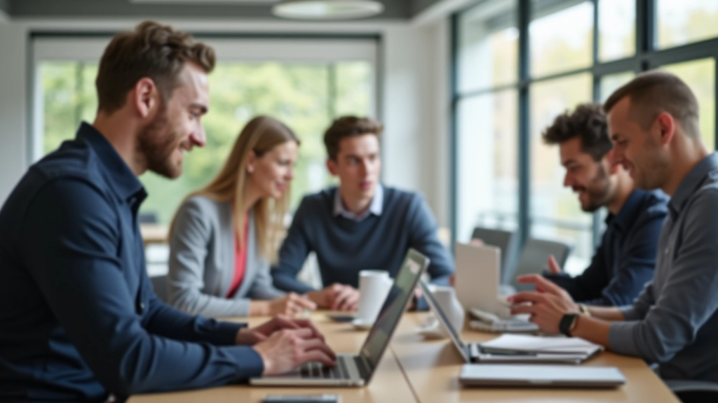 Menschen in virtueller Meeting-Umgebung, die über Finanzthemen diskutieren und ihre Bildschirme teilen